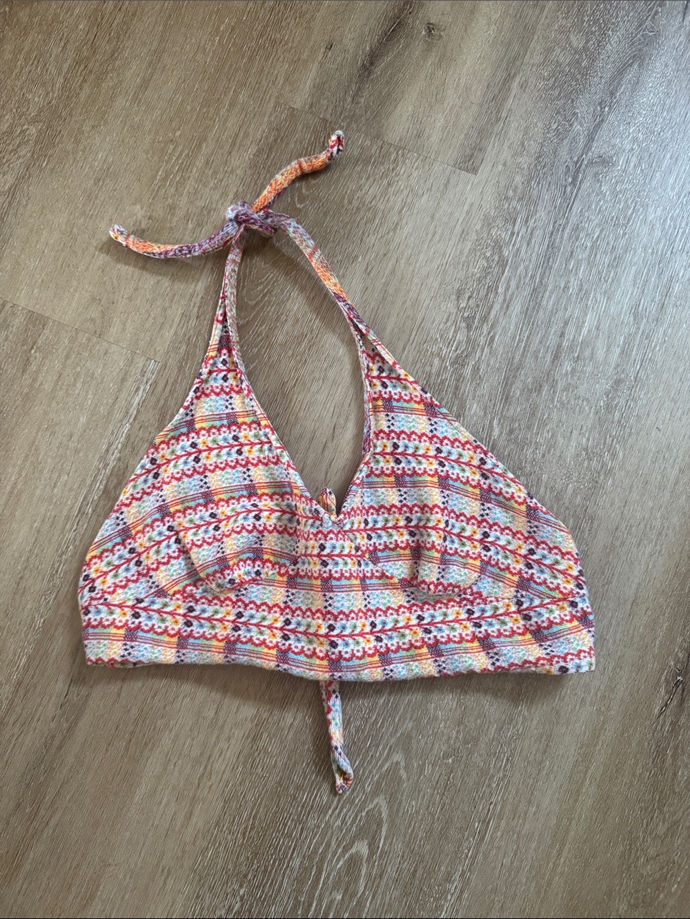 Multicolor Halter Bikini Top - Pink, Orange & White